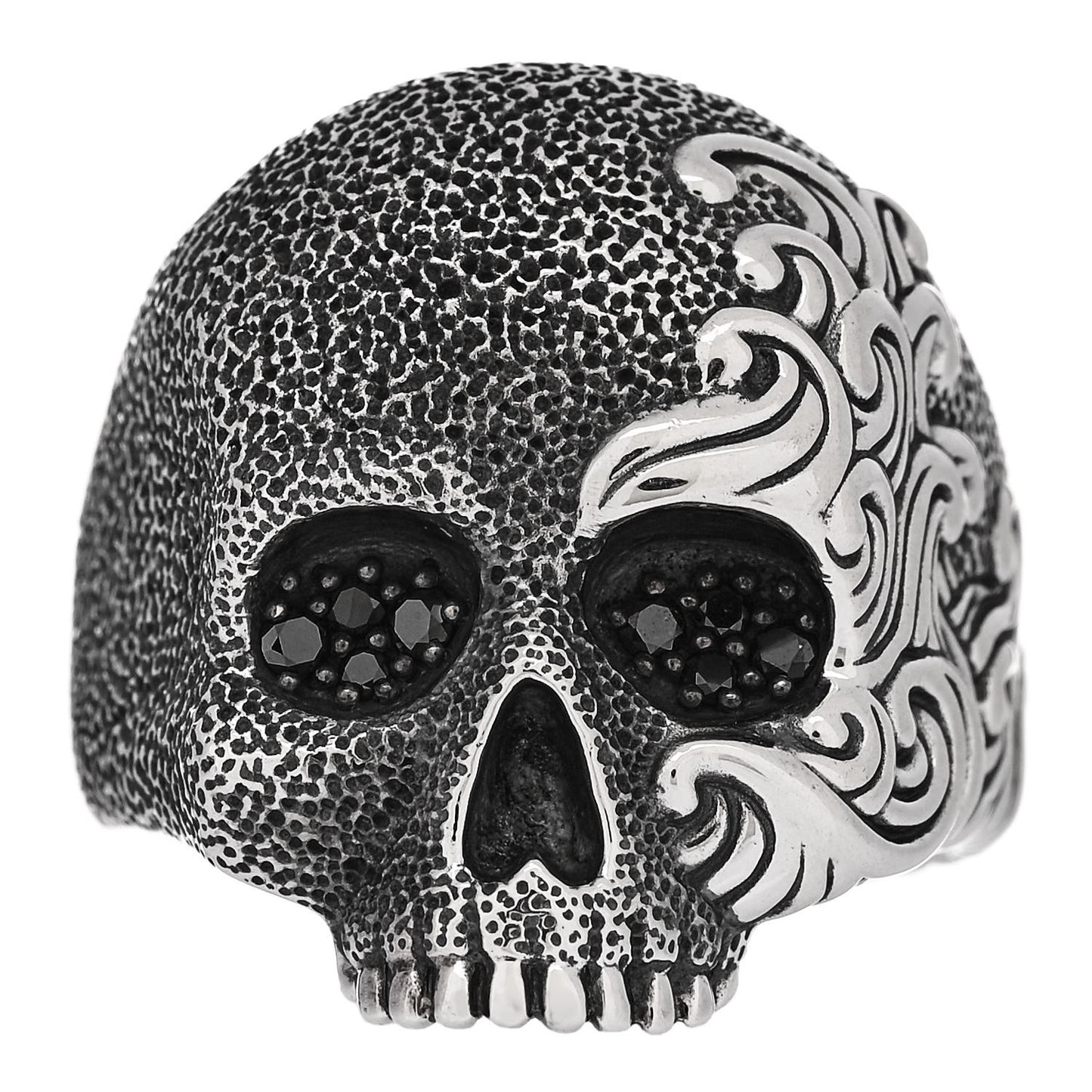 Sterling Silver Black Diamond Waves Skull Ring 62 10