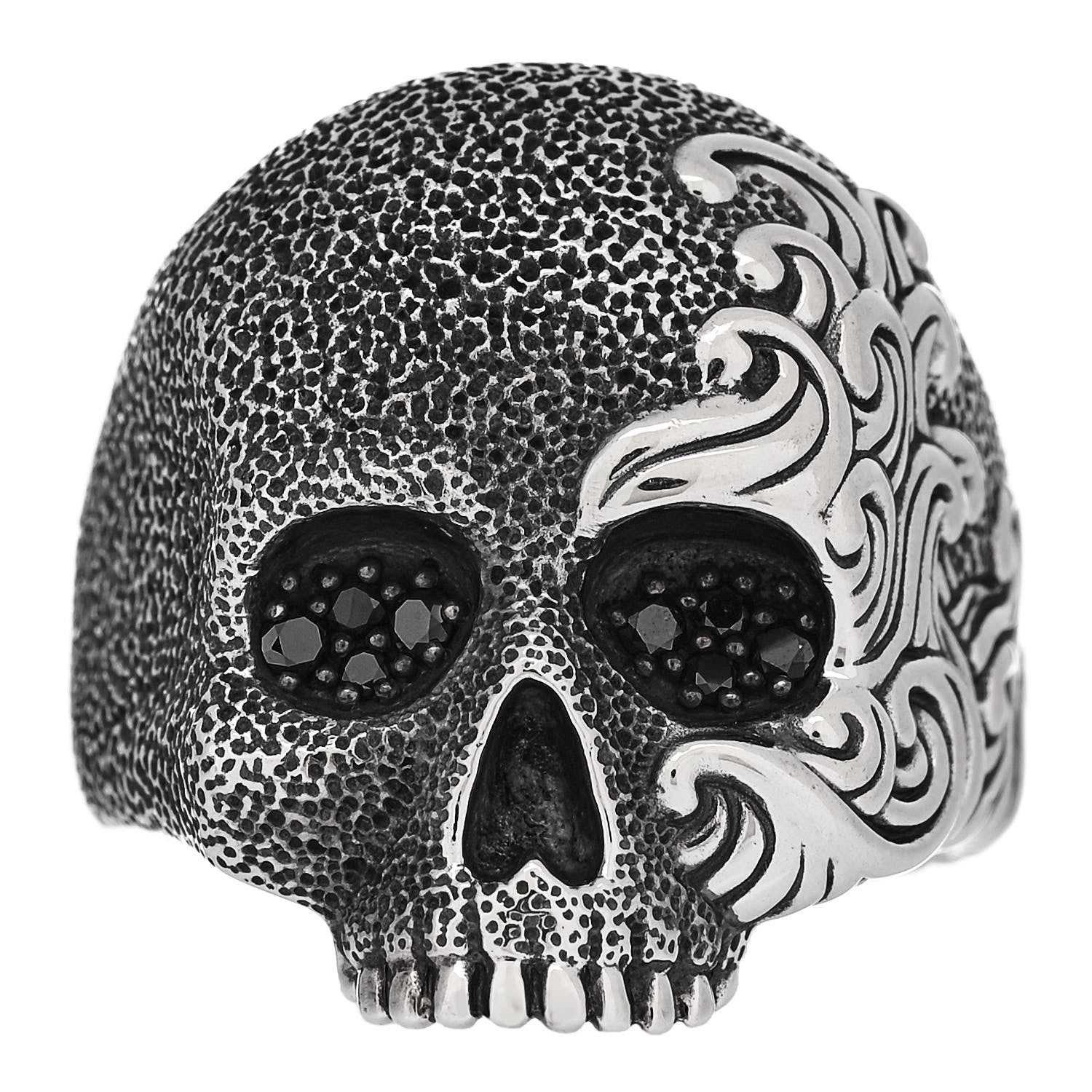 David Yurman Sterling Silver Black Diamond Waves Skull Ring 62 10 1 of 6