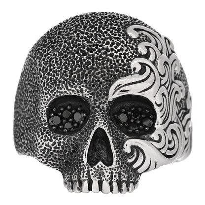 David Yurman Sterling Silver Black Diamond Waves Skull Ring 62 10 1 of 6