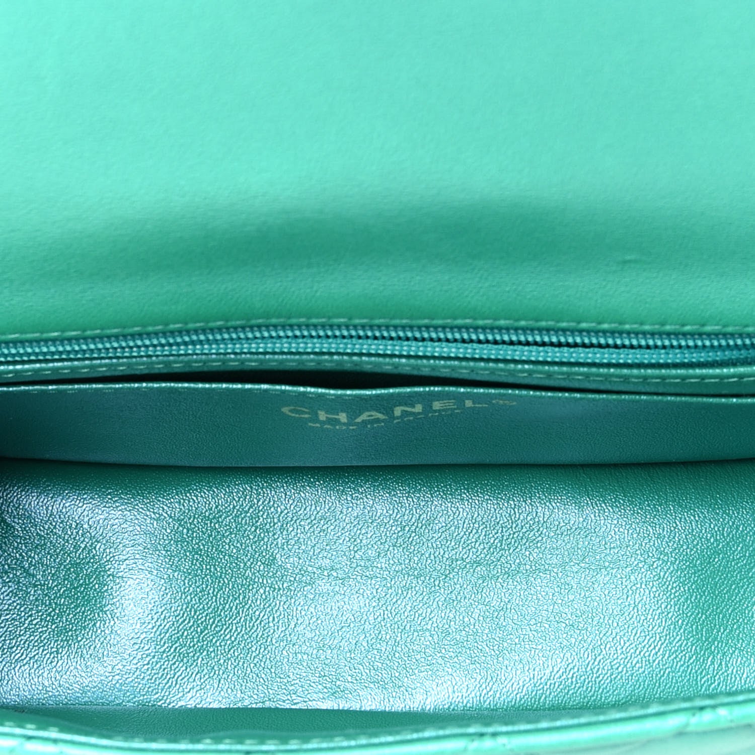 Chanel Iridescent Lambskin Quilted Mini Top Handle Rectangular Flap Green 5 of 9