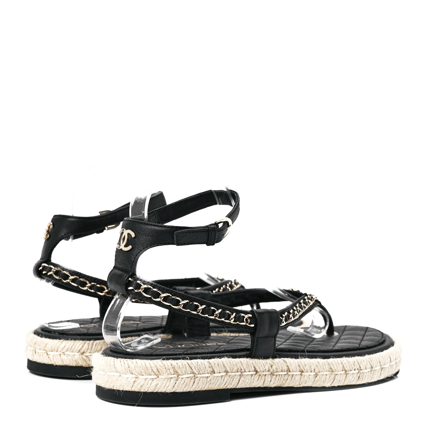 Chanel Lambskin Chain CC Thong Espadrille Sandals 39 Black 4 of 8