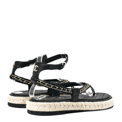 Chanel Lambskin Chain CC Thong Espadrille Sandals 39 Black 4 of 8