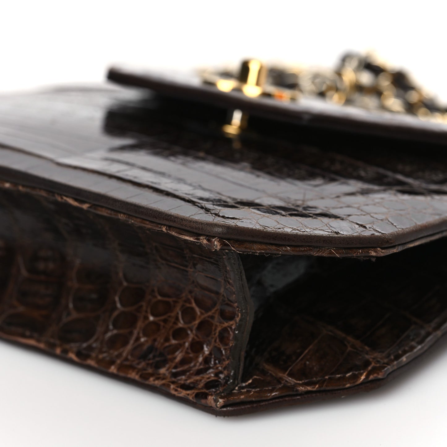 Shiny Crocodile Flap Dark Brown