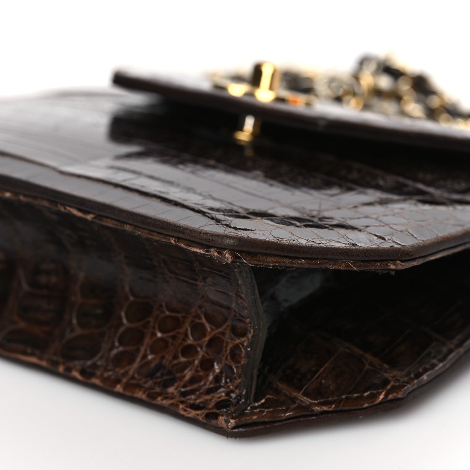 Chanel Shiny Crocodile Flap Dark Brown 11 of 12