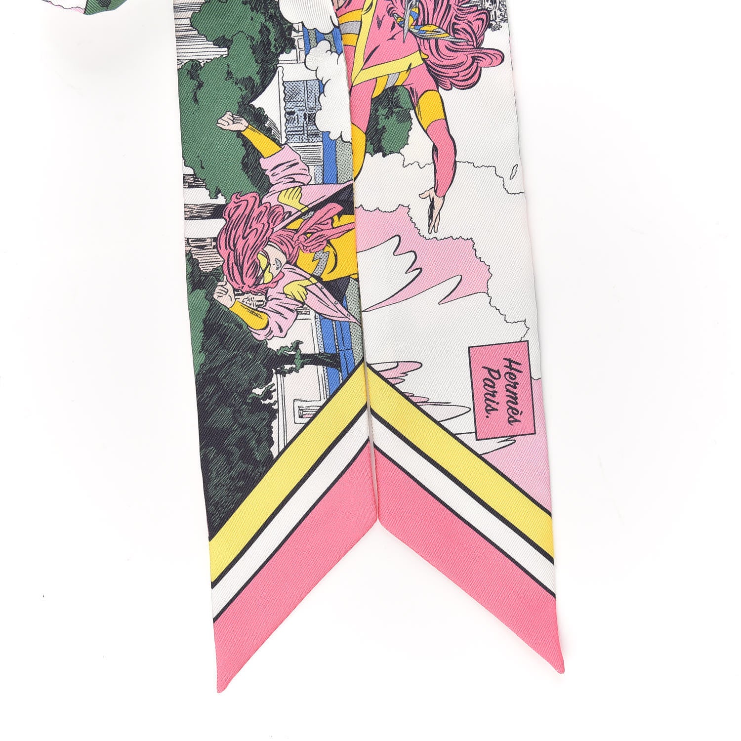 Hermes Silk Wow Twilly Rose Vert Jaune 4 of 4