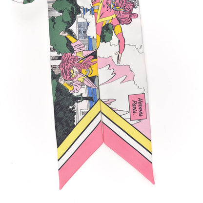 Hermes Silk Wow Twilly Rose Vert Jaune 4 of 4
