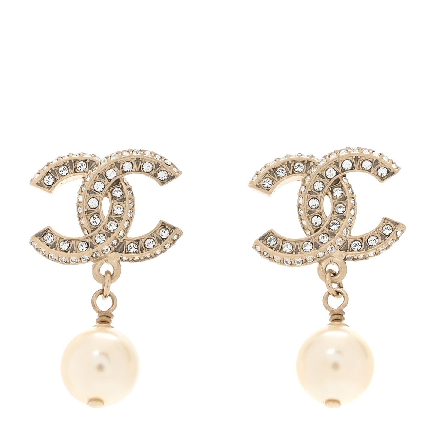 Crystal Timeless CC Pearl Drop Earrings Light Gold