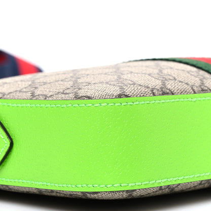 Gucci GG Supreme Monogram Textured Dollar Calfskin Web Ophidia Wristlet Shoulder Bag Beige Ebony Green 9 of 10