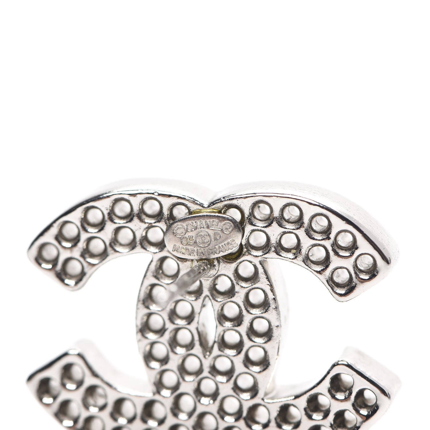 Chanel Perforated CC Clip On Earrings Silver 4 of 4