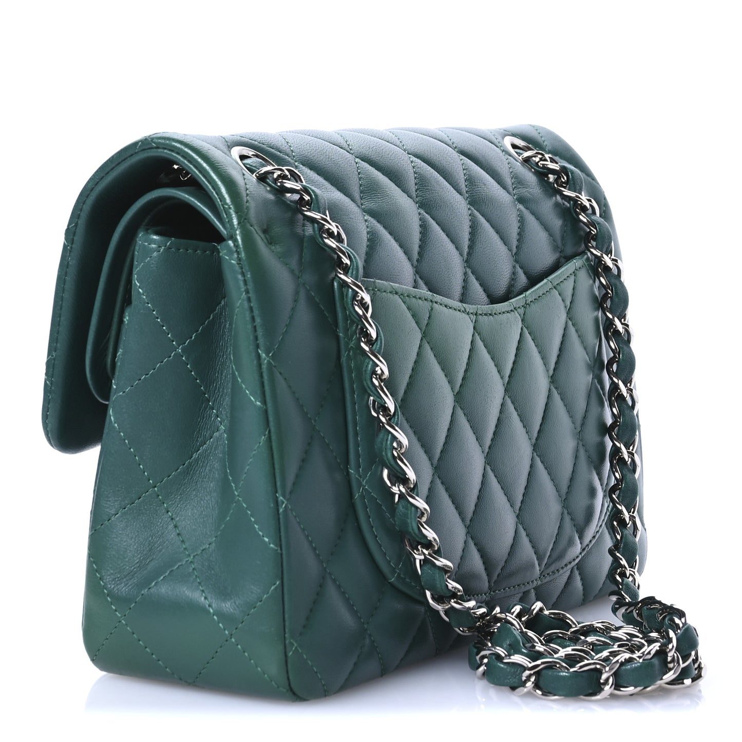Lambskin Quilted Small Double Flap Green