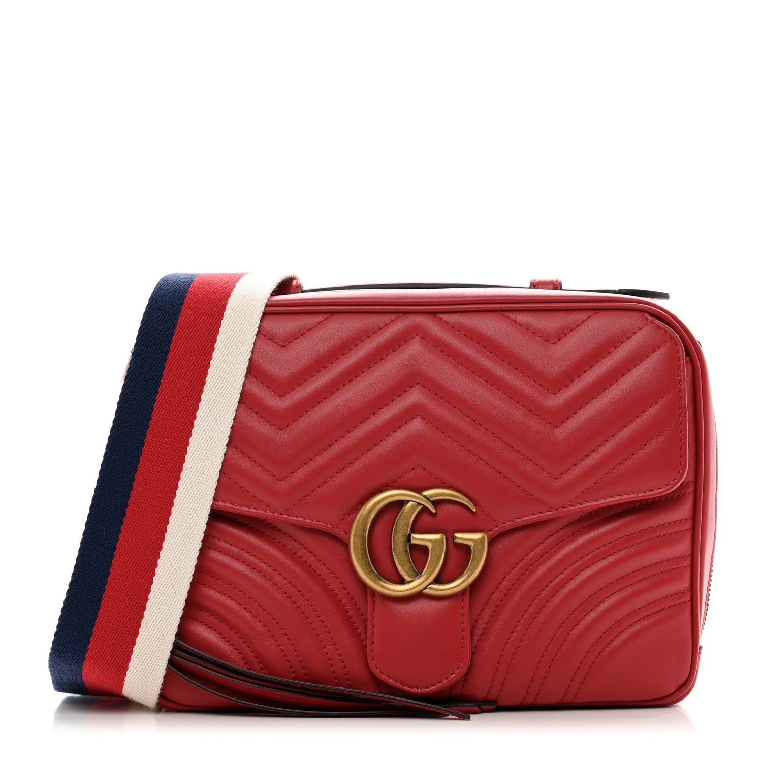 Gucci Calfskin Matelasse Sylvie Web Small GG Marmont Top Handle Shoulder Bag Hibiscus Red 1 of 10