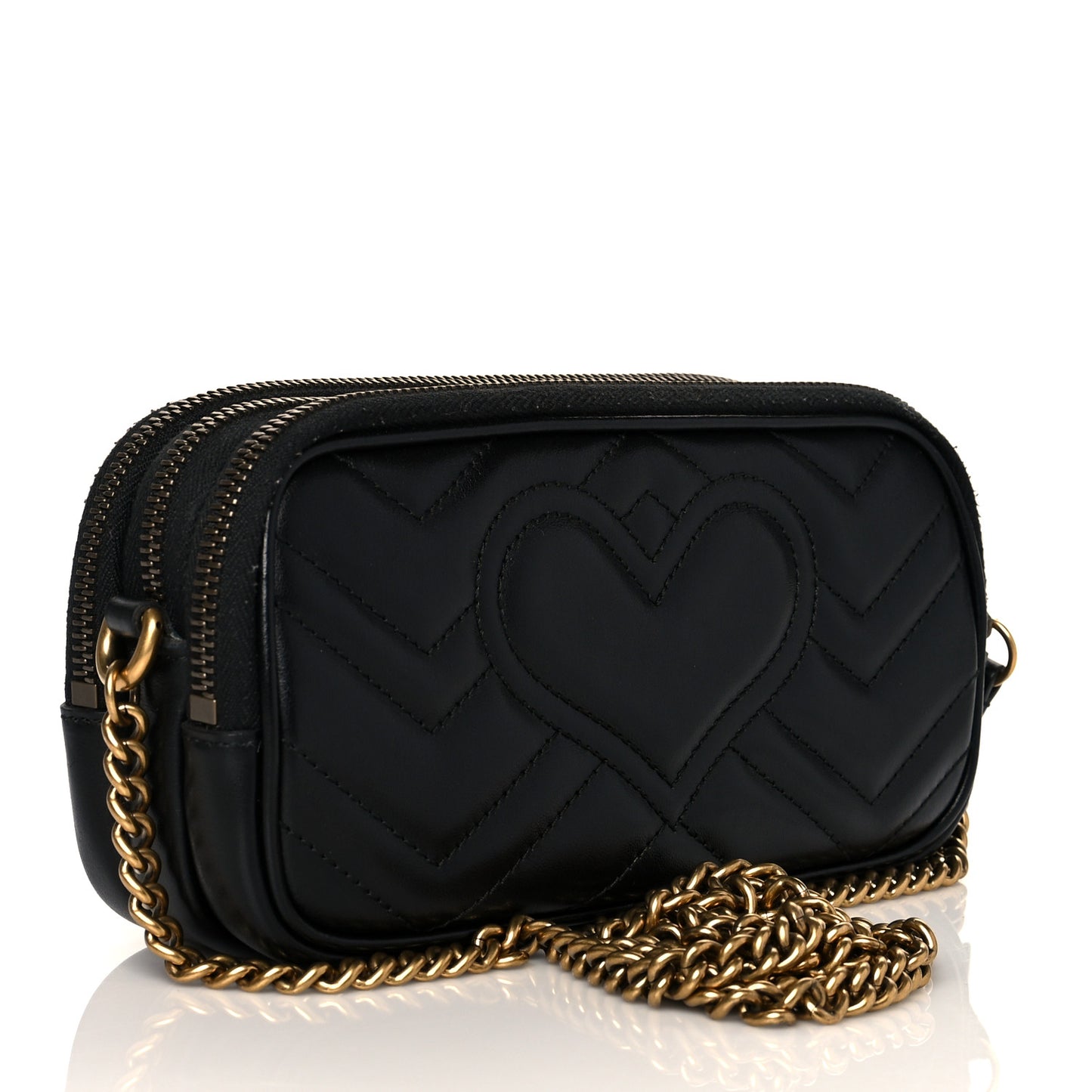Calfskin Matelasse Mini GG Marmont Chain Crossbody Bag Black