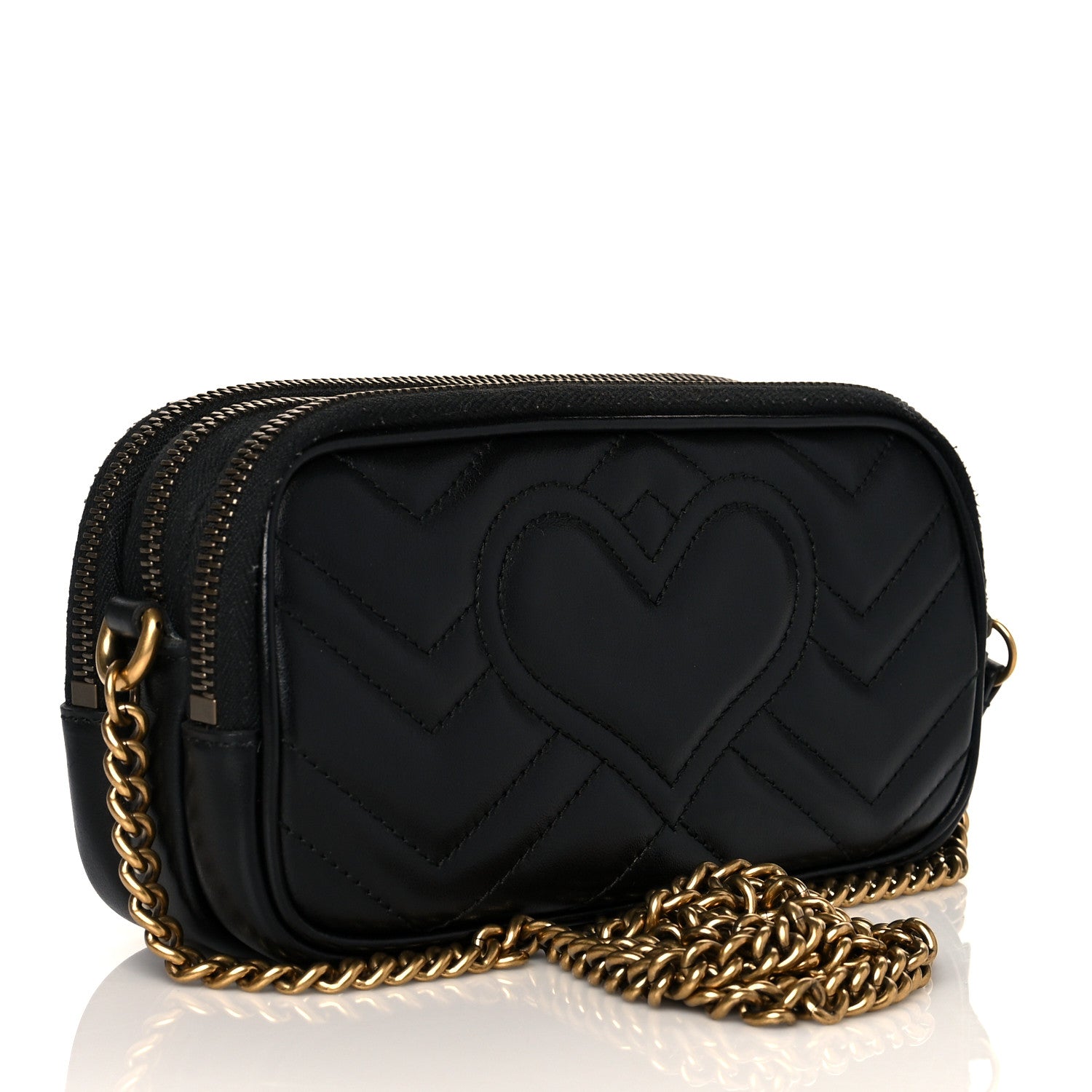 Gucci Calfskin Matelasse Mini GG Marmont Chain Crossbody Bag Black 3 of 13