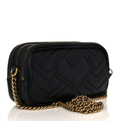 Gucci Calfskin Matelasse Mini GG Marmont Chain Crossbody Bag Black 3 of 13