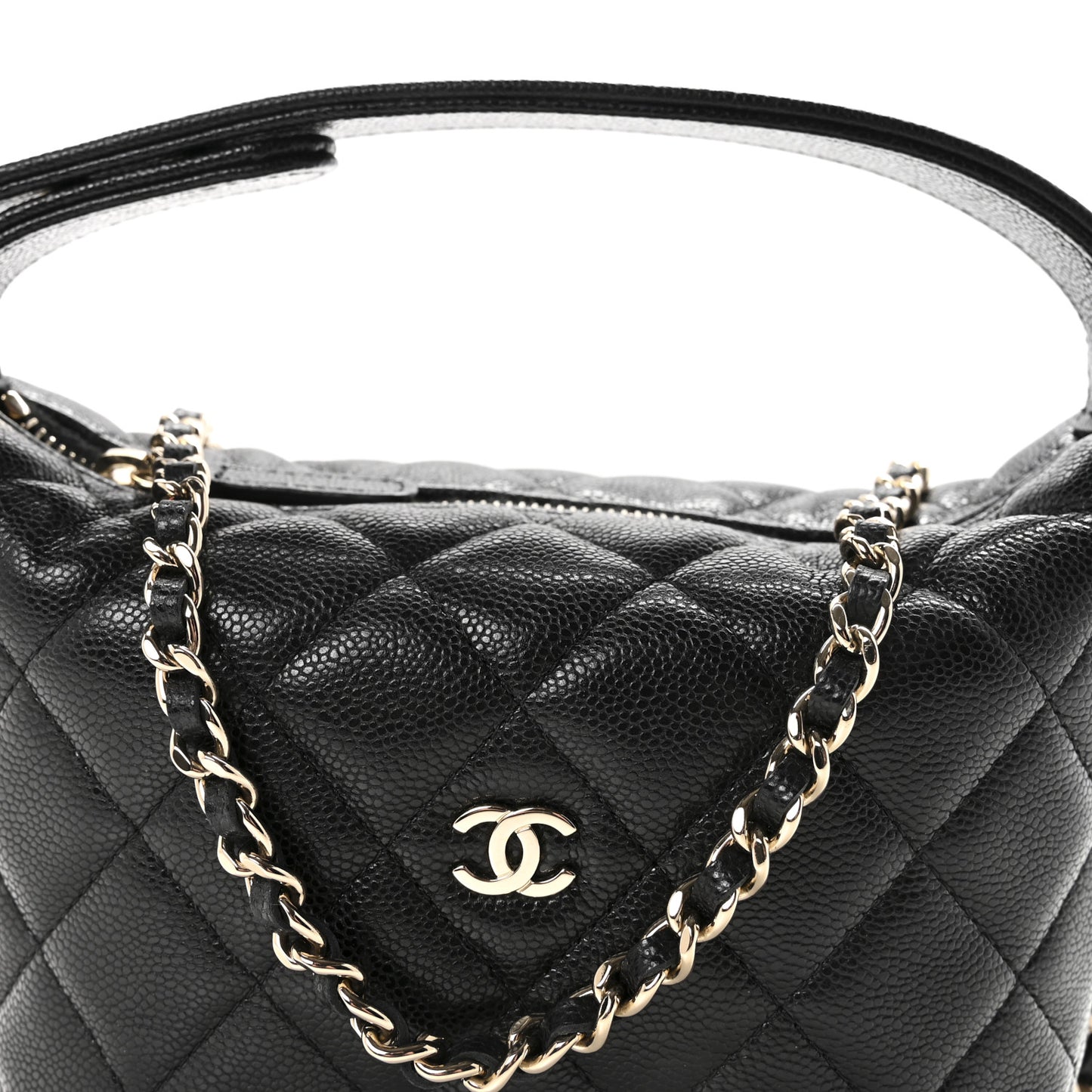 Caviar Quilted Hobo Clutch With Chain Black