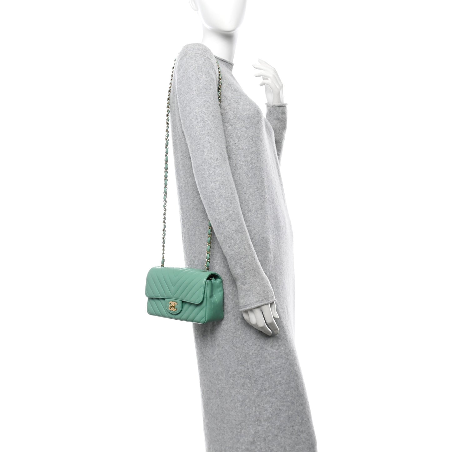Lambskin Chevron Quilted Mini Rectangular Flap Green