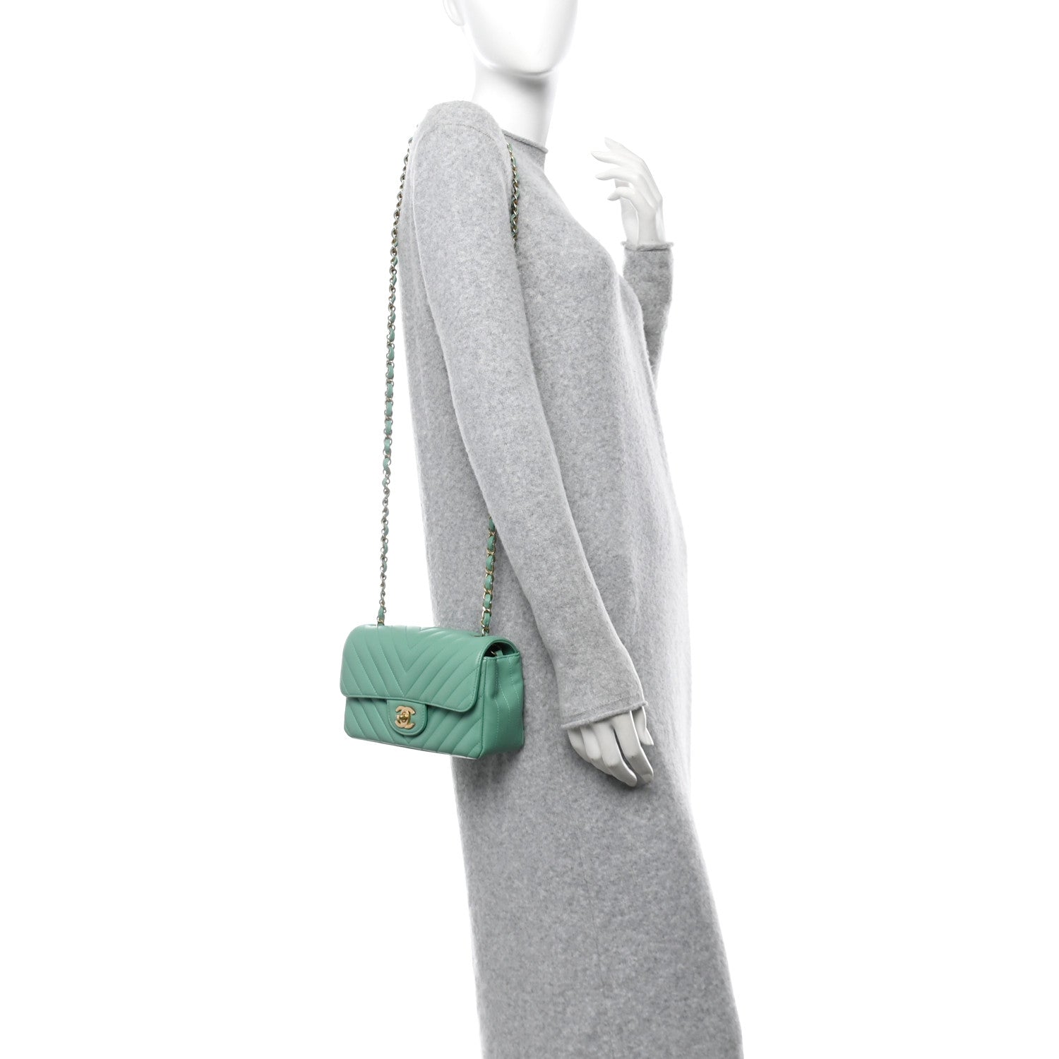 Chanel Lambskin Chevron Quilted Mini Rectangular Flap Green 2 of 11