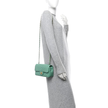 Chanel Lambskin Chevron Quilted Mini Rectangular Flap Green 2 of 11