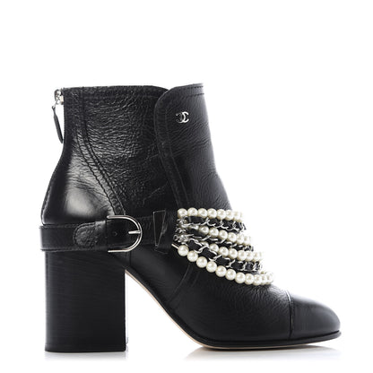 Chanel Calfskin Pearl Cap Toe Short Boots 38.5 Black 1 of 8