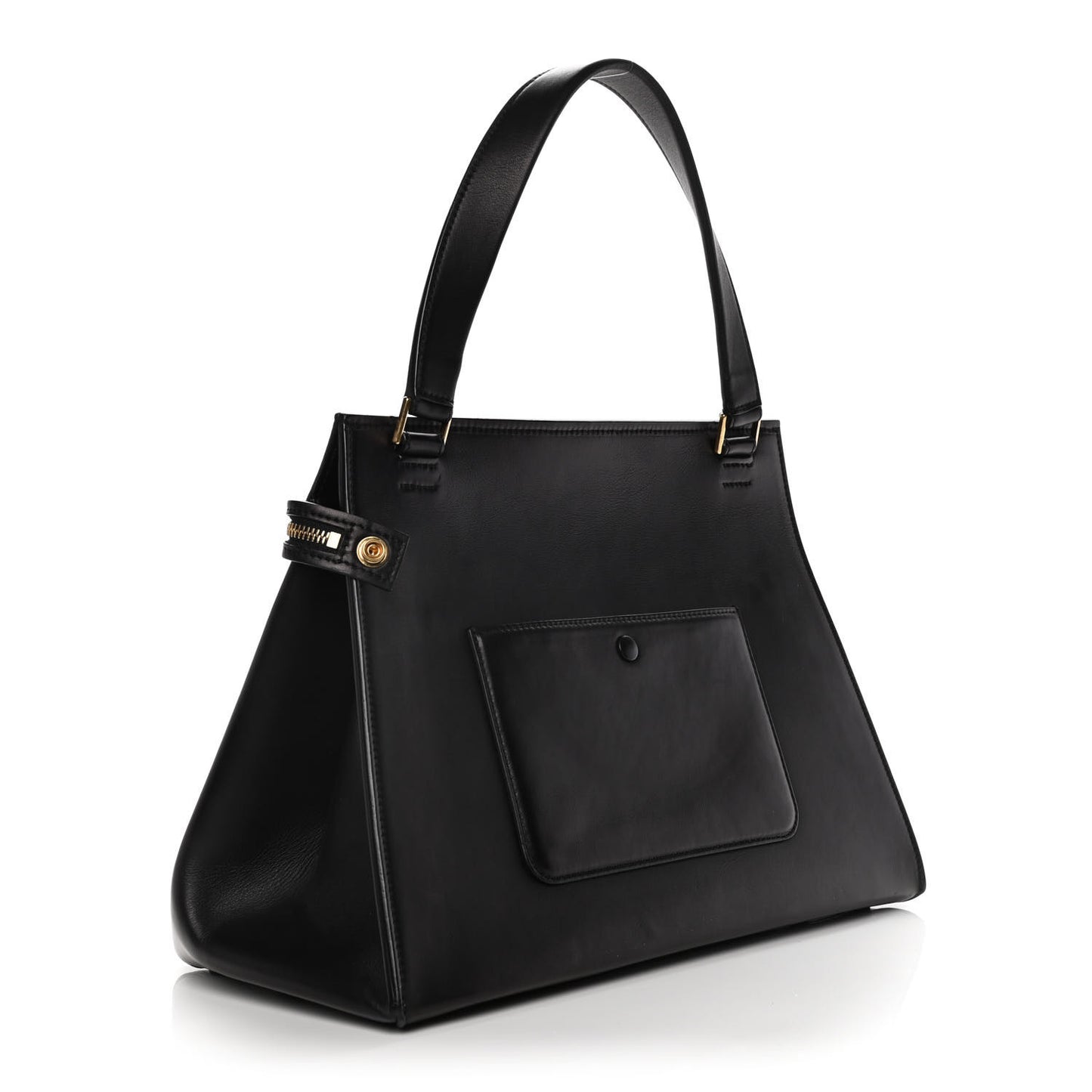 Smooth Calfskin Ostrich Leg Medium Edge Shoulder Bag Black
