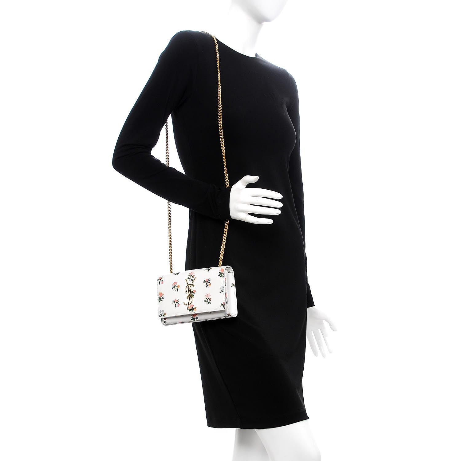 Saint Laurent Calfskin Prairie Flower Printed Small Classic Monogram Kate Satchel White 2 of 7