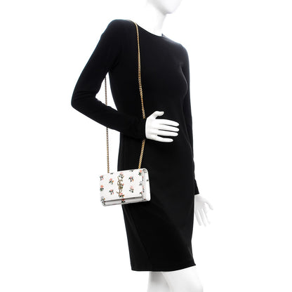 Saint Laurent Calfskin Prairie Flower Printed Small Classic Monogram Kate Satchel White 2 of 7