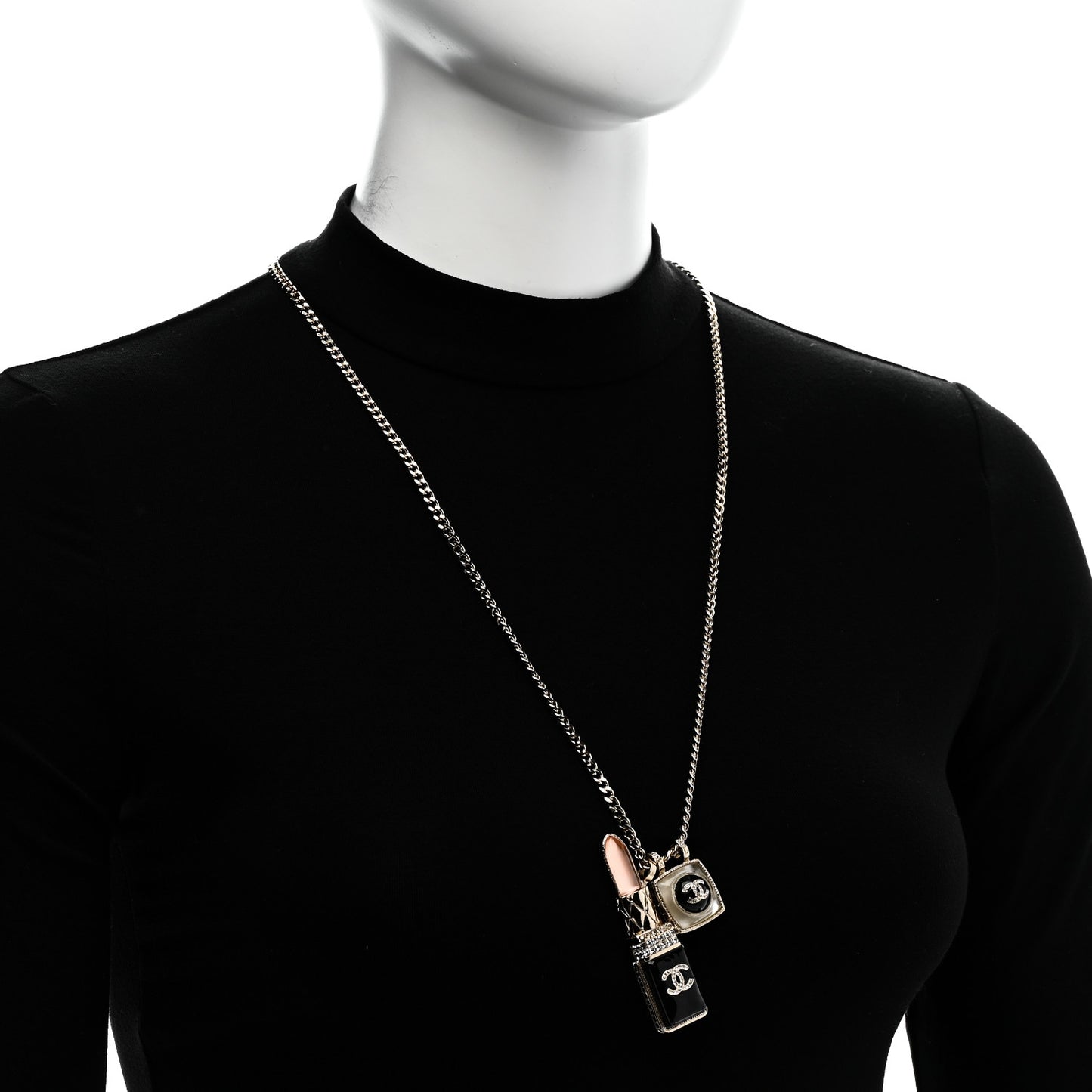 Metal Strass Pearl Lipstick Pendant Necklace Pink Gold