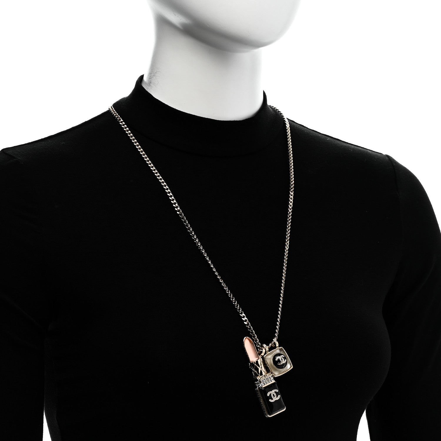 Chanel Metal Strass Pearl Lipstick Pendant Necklace Pink Gold 2 of 6