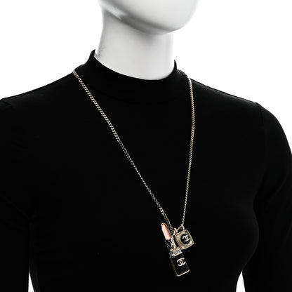Chanel Metal Strass Pearl Lipstick Pendant Necklace Pink Gold 2 of 6