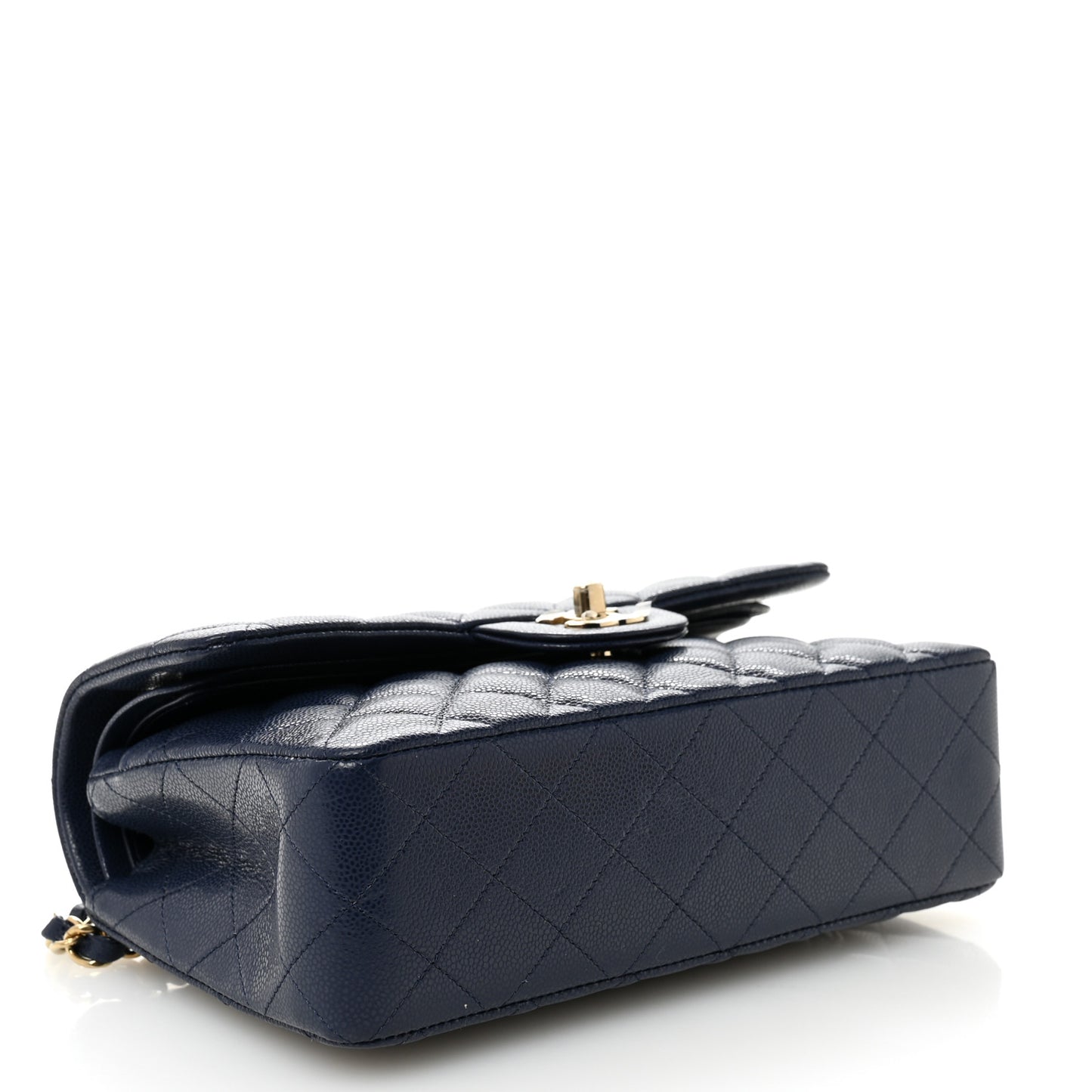 Caviar Quilted Small Double Flap Dark Navy