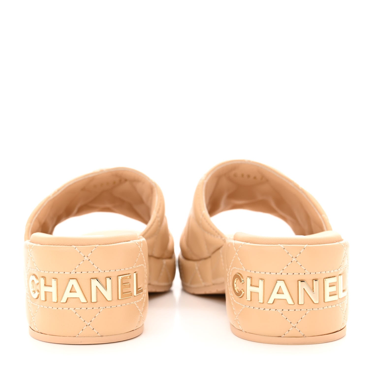 Chanel Lambskin Quilted CC Mules Wedge Sandals 38 Beige 4 of 11
