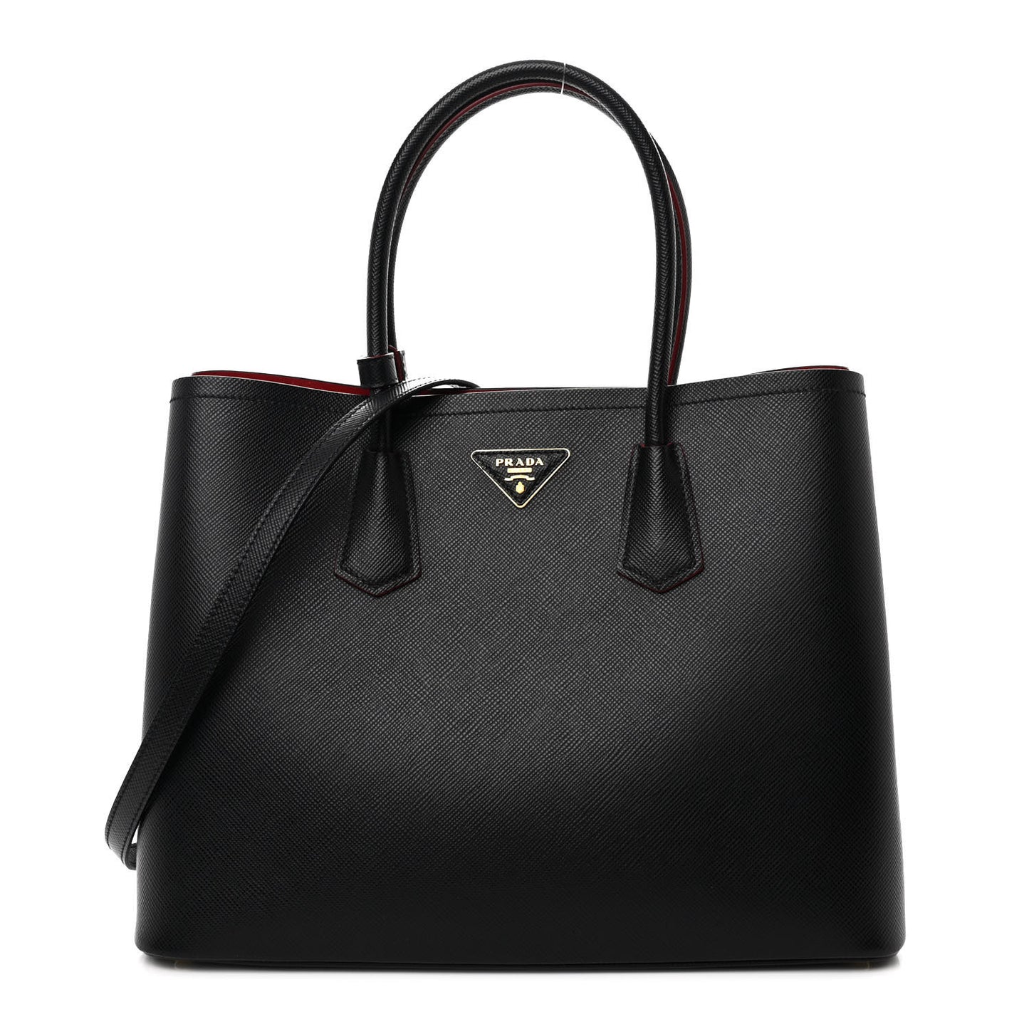 Saffiano Cuir Large Double Bag Black Fuoco