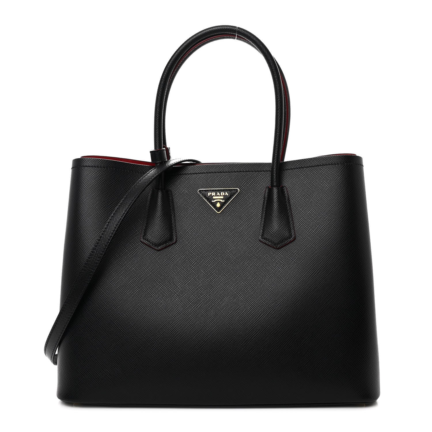 Prada Saffiano Cuir Large Double Bag Black Fuoco 1 of 14