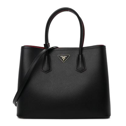 Prada Saffiano Cuir Large Double Bag Black Fuoco 1 of 14
