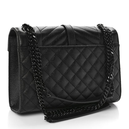 Saint Laurent Grain De Poudre Textured Mixed Matelasse Triquilt Medium Monogram Monochrome Satchel Black 3 of 8