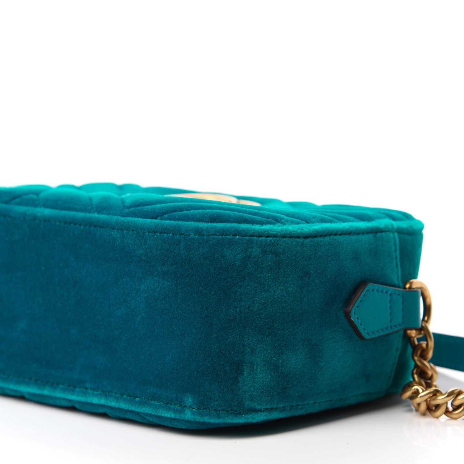 Gucci Velvet Matelasse Small GG Marmont Chain Shoulder Bag Pavone Cyan 7 of 10
