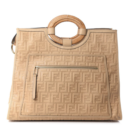 Fendi Vitello Cristallo Nature Wicker FF 1974 Embossed Large Runaway Shopper Tote Makeup 1 of 8