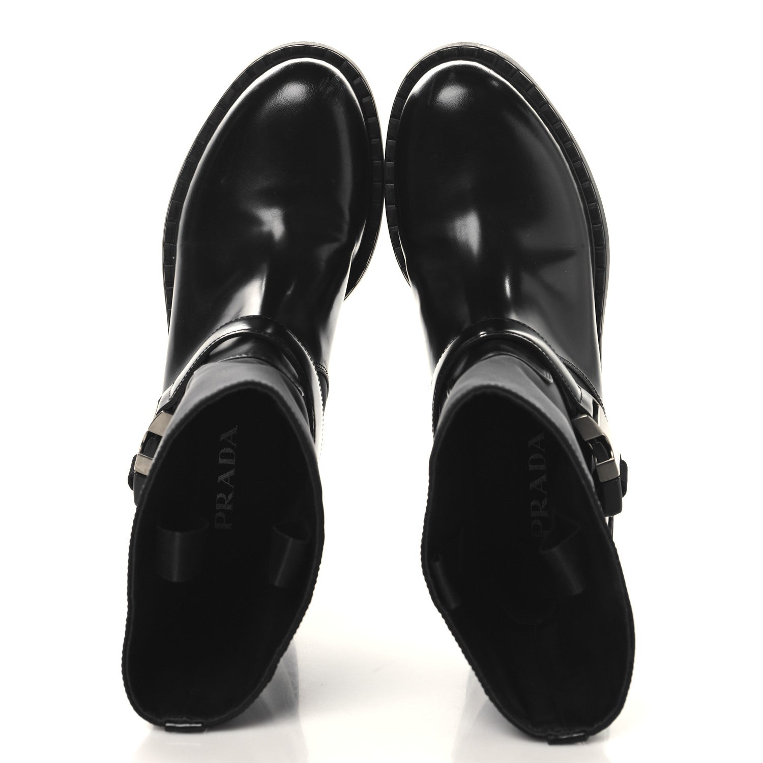 Prada Spazzolato Re-Nylon Metal Triangle Logo Buckled 50mm Biker Boots 40.5 Black 2 of 11