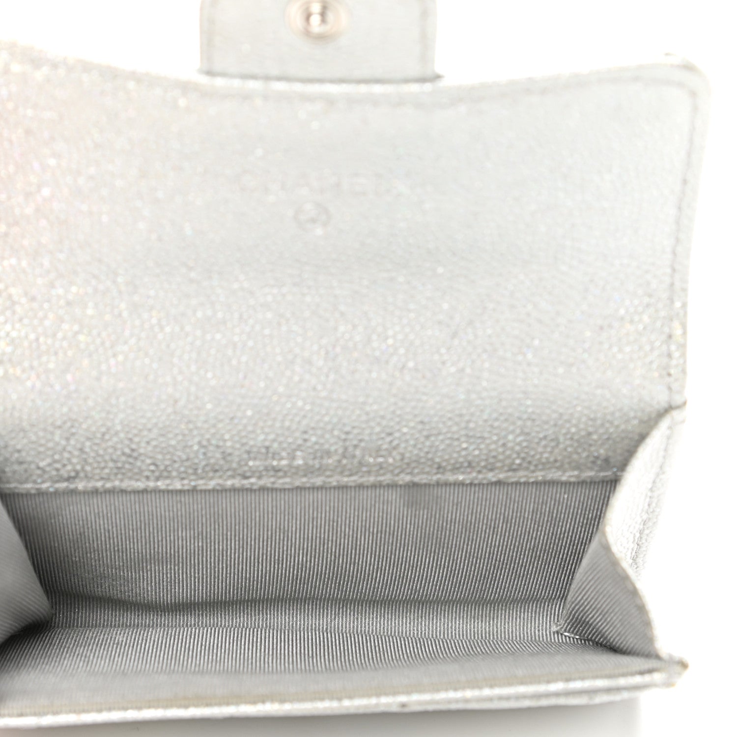 Chanel Glittered Metallic Caviar Quilted Flap Card Holder Wallet Silver 6 of 10
