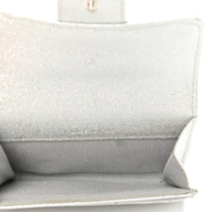 Chanel Glittered Metallic Caviar Quilted Flap Card Holder Wallet Silver 6 of 10