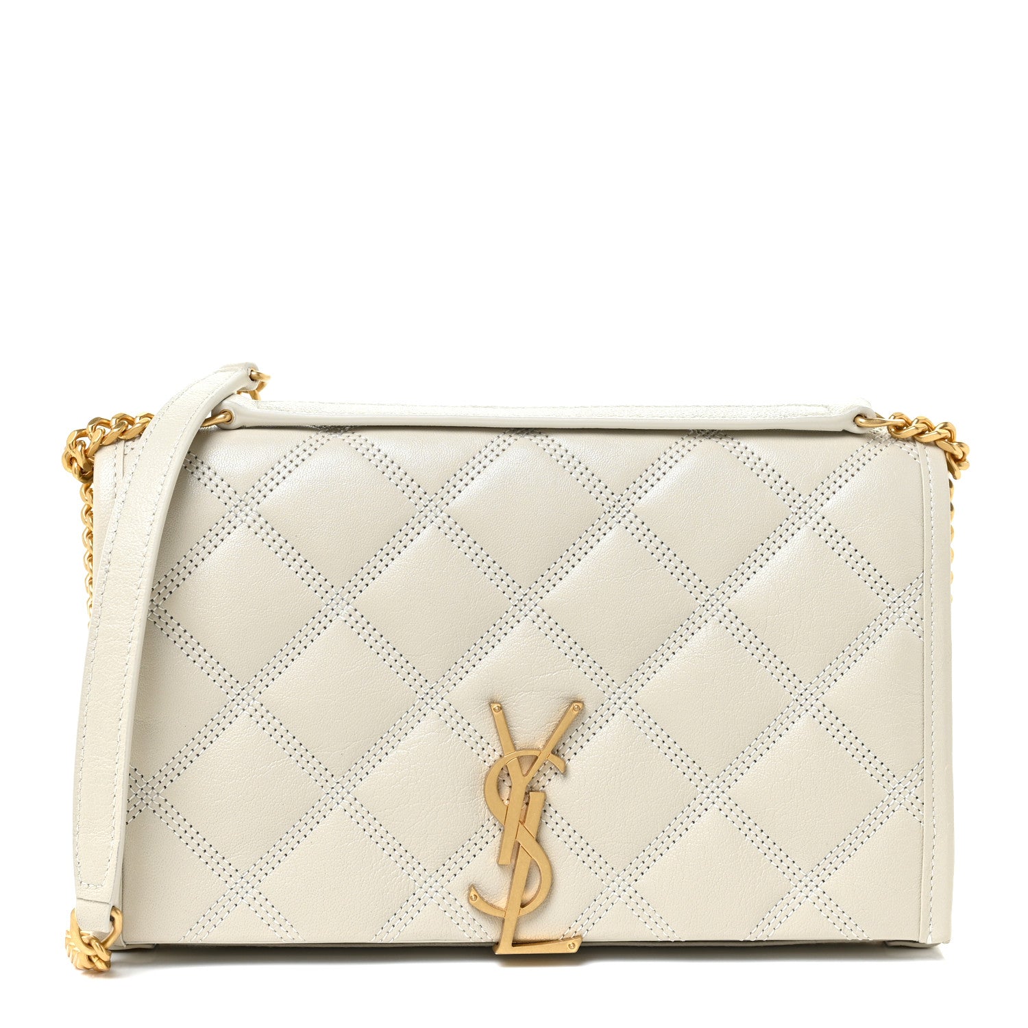 Saint Laurent Lambskin Diamond Quilted Becky Chain Wallet Blanc Vintage 1 of 13