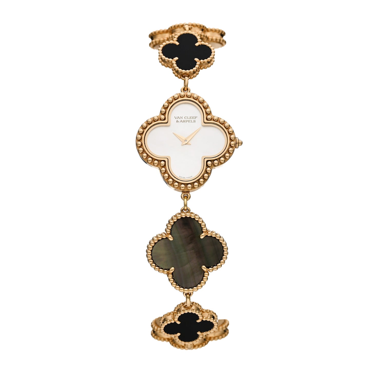 18K Yellow Gold Mother of Pearl Black Onyx 26mm Alhambra Quartz Watch