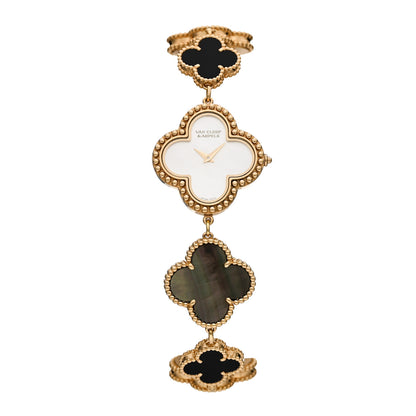 Van Cleef & Arpels 18K Yellow Gold Mother of Pearl Black Onyx 26mm Alhambra Quartz Watch 1 of 5