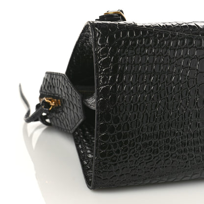 Balenciaga Shiny Supple Calfskin Crocodile Embossed Brass Hardware Neo Classic City Black 7 of 8