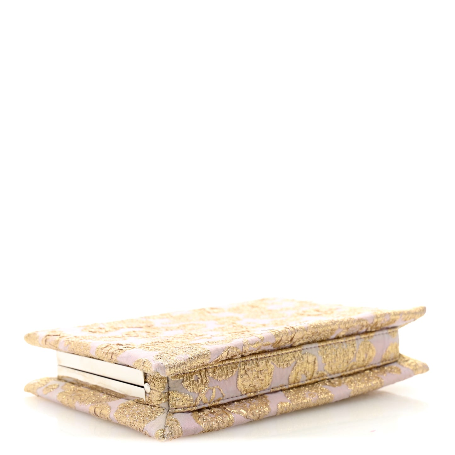 Brocade Floral Jacquard Crystal Chain Clutch Pink Gold