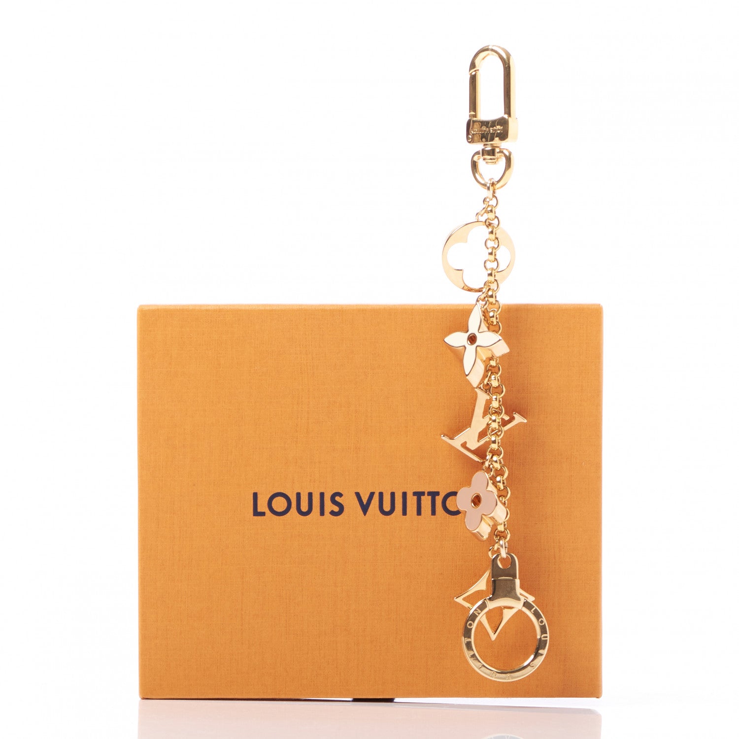 Louis Vuitton Brass Enamel Fleur De Monogram Bag Charm Chain Gold 5 of 5