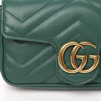 Gucci Calfskin Matelasse Super Mini GG Marmont Shoulder Bag Emerald Green 17 of 18