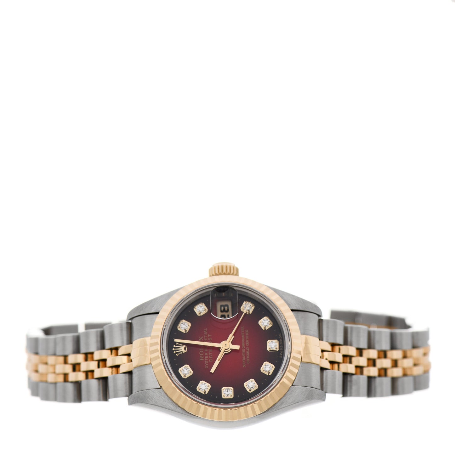 Stainless Steel 18K Yellow Gold Diamond 26mm Oyster Perpetual Datejust Watch Red Gradient 69173
