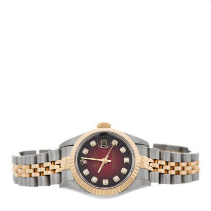 Rolex Stainless Steel 18K Yellow Gold Diamond 26mm Oyster Perpetual Datejust Watch Red Gradient 69173 2 of 5