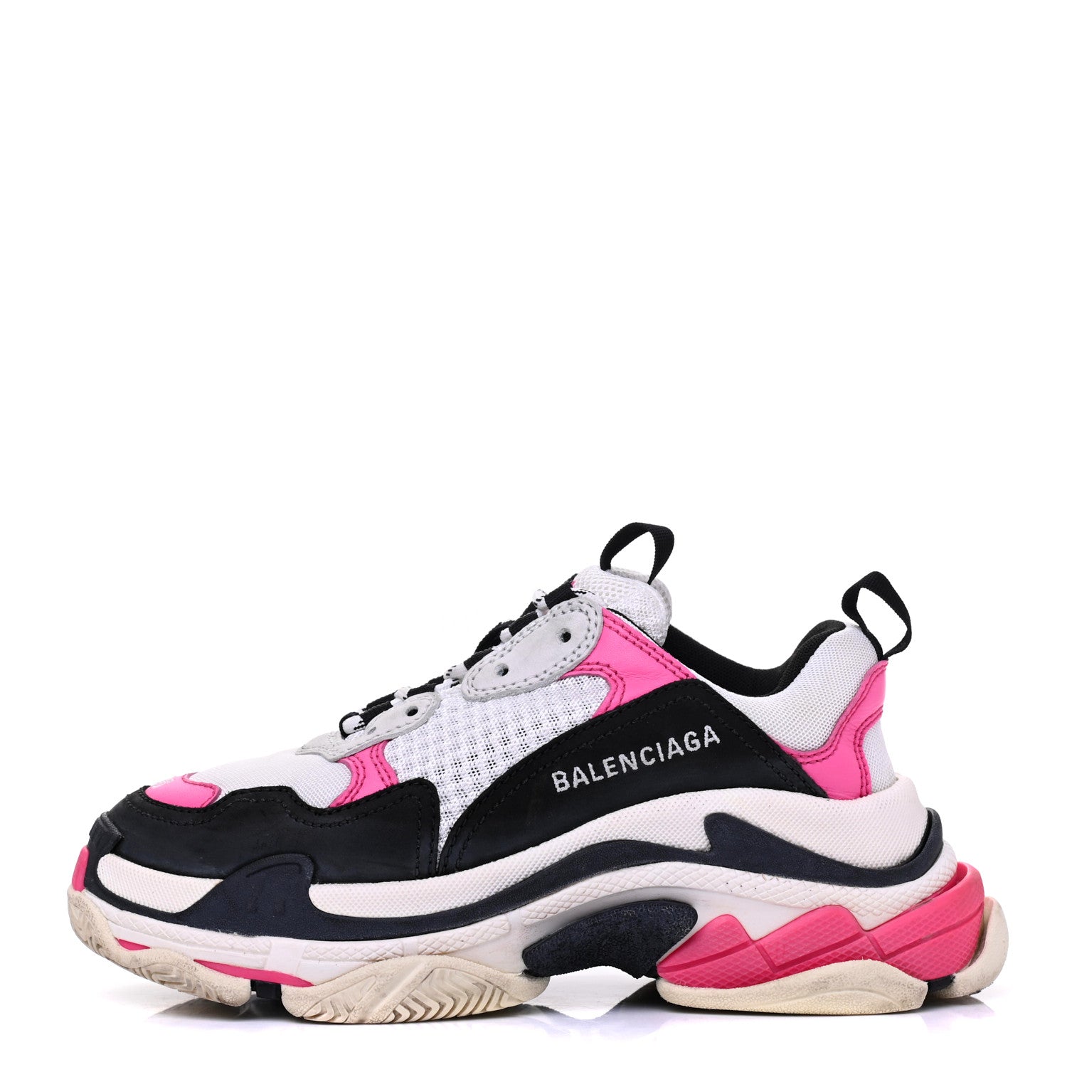 Balenciaga Fabric Mesh Womens Triple S Sneakers 36 Rose Fluo Black White 1 of 16